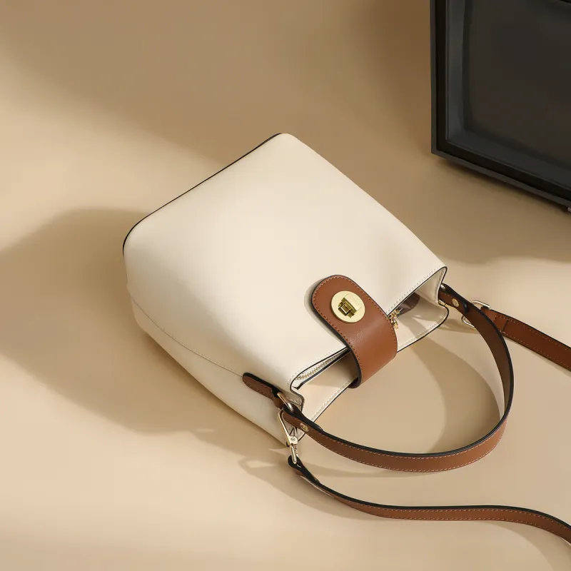 MILLIE'S Cow Leather With Synthetic Leather Handbag, Shoulder Bag, Crossbody Bag Regular Women's Ecru-2