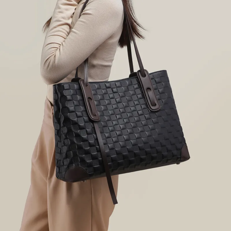 MILLIE'S Cow Leather Handbag Shoulder Bag Tote Bag Shopping Bag Large Size Women's Black & Coffee/Pure Black-1