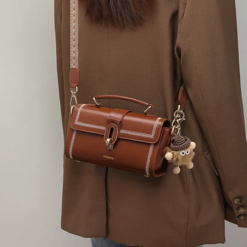 MILLIE'S Synthetic Leather Shoulder Bag, Crossbody Bag, Messenger Bag, Handbag Regular Women's Brown-1