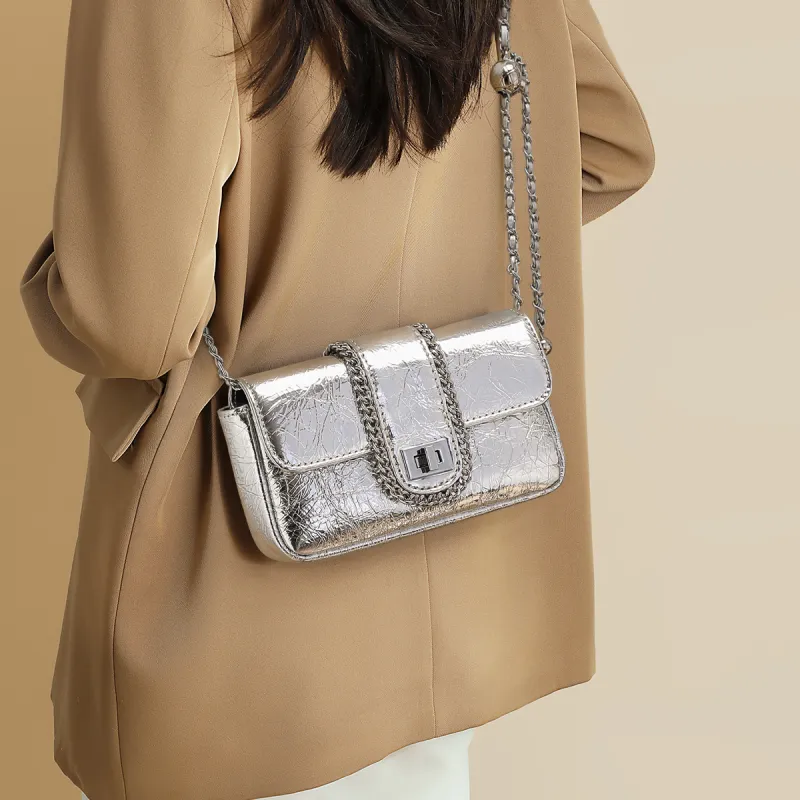 MILLIE'S Cow Leather Shoulder Bag Crossbody Bag Small Square Bag Women's Silver/Black-1