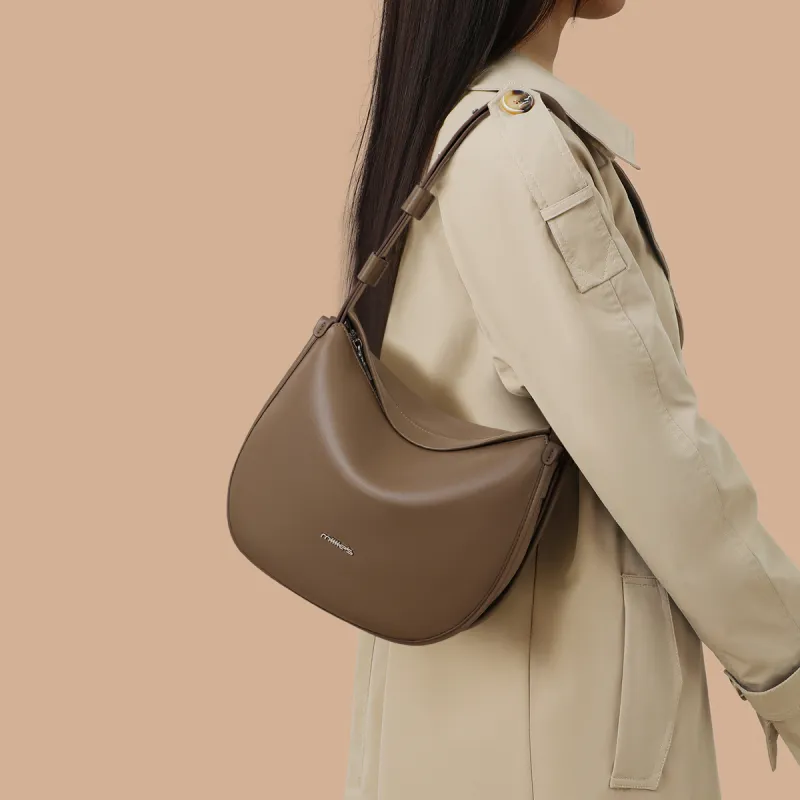 MILLIE'S Synthetic Leather Underarm Tote Saddle Bag Shoulder Bag Women's White/Khaki-7