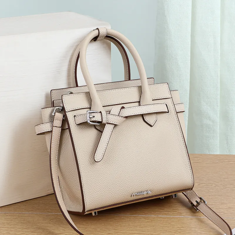MILLIE'S Cow Leather With Synthetic Leather Handbag Regular Women's Ecru-1