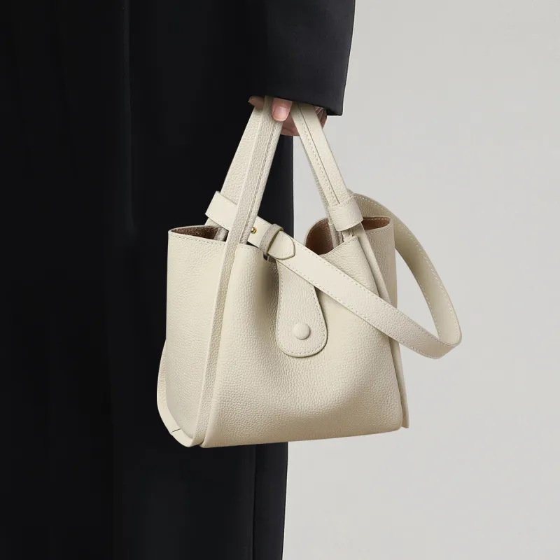 MILLIE'S Cow Leather One Shoulder Handbag Regular Women's Elephant Gray/Ecru-7