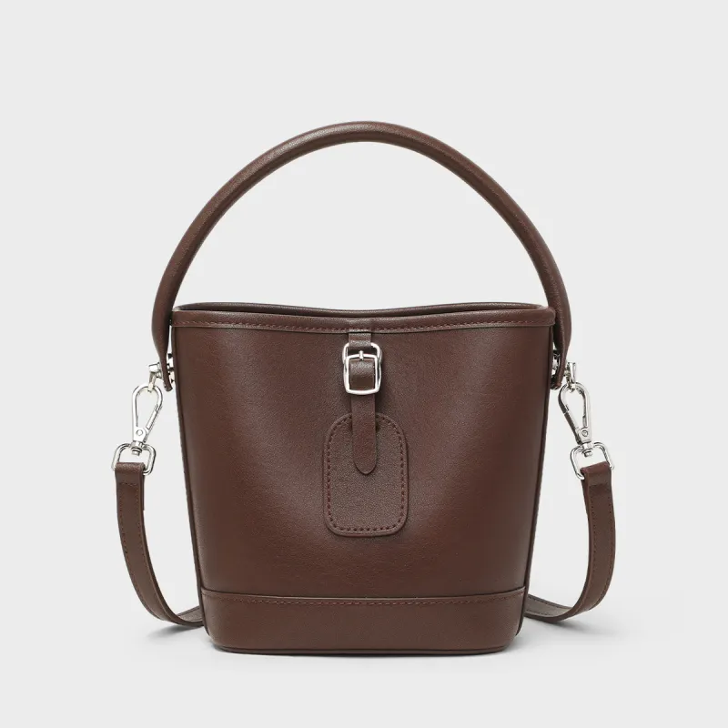 MILLIE'S Cow Leather Shoulder Bag, Crossbody Bag, Handbag, Bucket Bag Regular Women's Ecru/Coffee-10