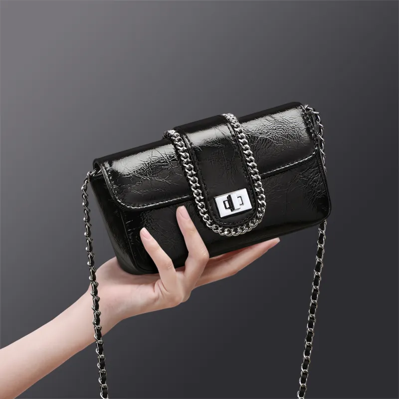MILLIE'S Cow Leather Shoulder Bag Crossbody Bag Small Square Bag Women's Silver/Black-9