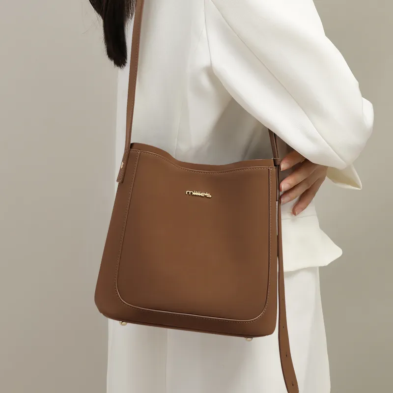 MILLIE'S Cow Leather Crossbody Bag Regular Women's Coffee/Cream Apricot-3