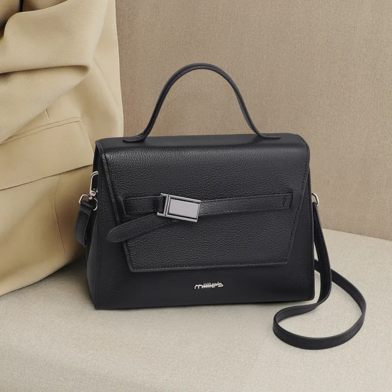 MILLIE'S Cow Leather Patchwork Synthetic Leather Handbags Shoulder Bag Crossbody Bag Regular Women's Gray/Black-9