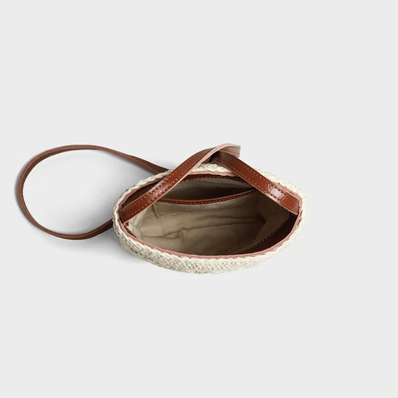 MILLIE'S Fabric With Cow Leather Shoulder Bag, Crossbody Bag Regular Women's Ecru/Khaki-4