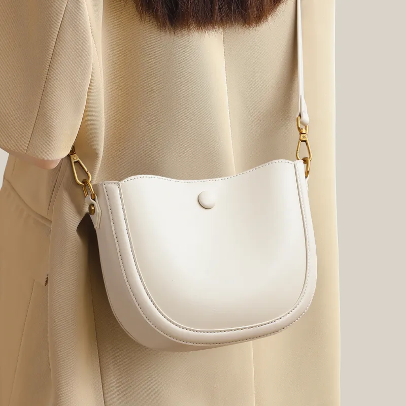MILLIE'S Cow Leather With Synthetic Leather Underarm Crossbody Bag, Shoulder Bag, Saddle Bag Trumpets Women's Ecru-1
