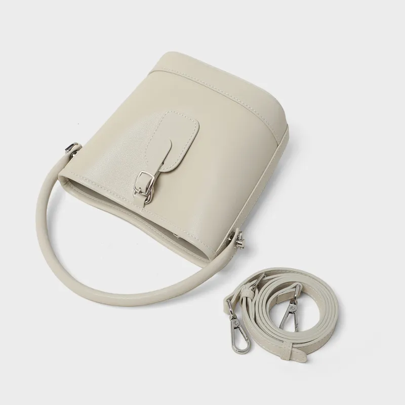 MILLIE'S Cow Leather Shoulder Bag, Crossbody Bag, Handbag, Bucket Bag Regular Women's Ecru/Coffee-6