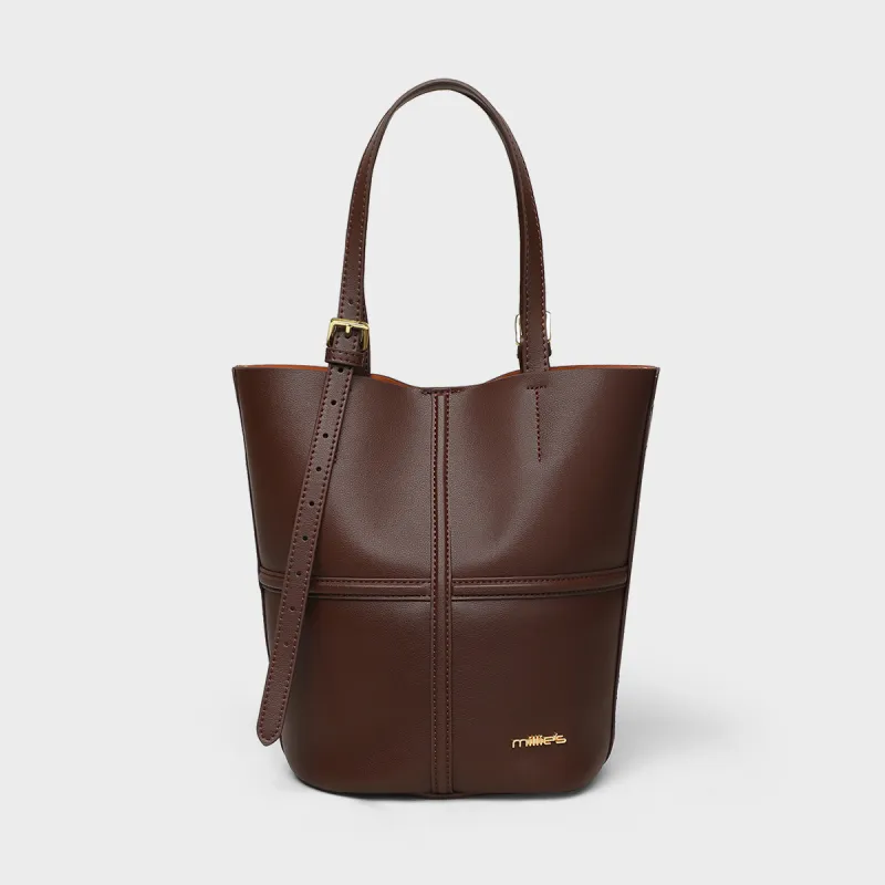 MILLIE'S Cow Leather Shoulder Bag Regular Women's Coffee/Cookie-3