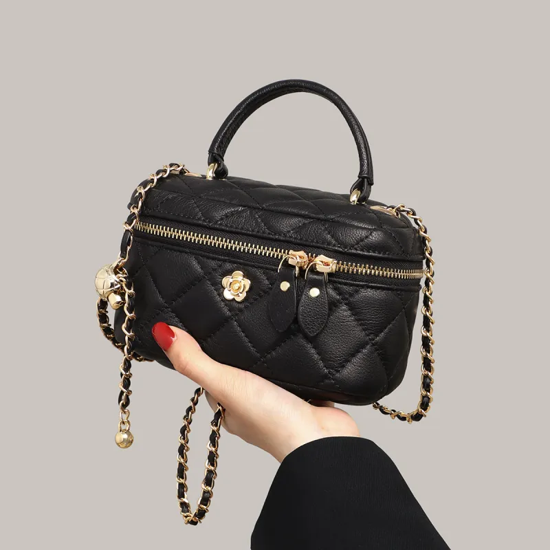 MILLIE'S Cow Leather Box Bag, Shoulder Bag, Crossbody Bag, Handbag Women's Black/White-1