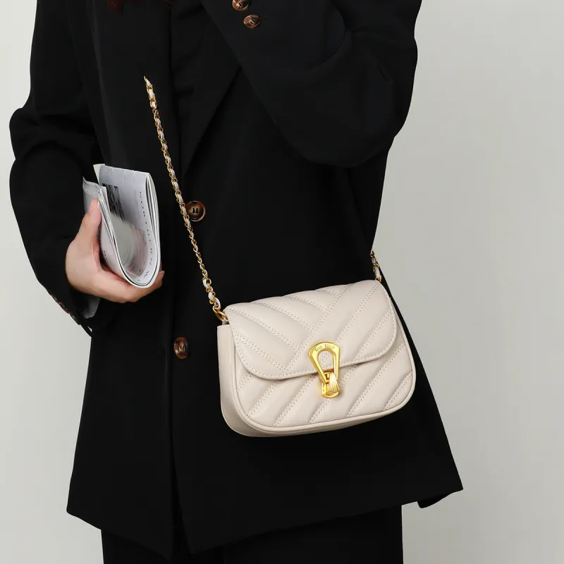 MILLIE'S Cow Leather Underarm Shoulder Bag Women's Ecru/Black-4