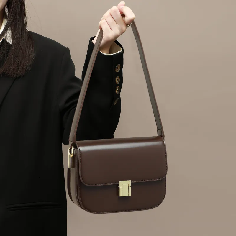 MILLIE'S Cow Leather Underarm Crossbody Bag, Shoulder Bag Regular Women's Chocolate-1