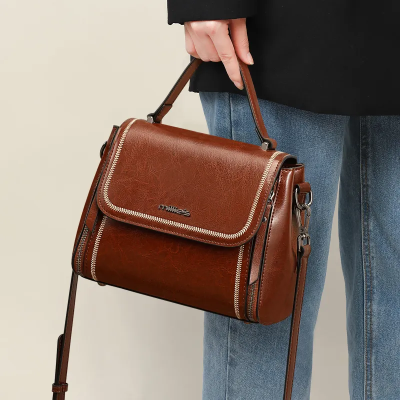 MILLIE'S Cow Leather With Synthetic Leather One Shoulder Handbag Regular Women's Vintage Brown-2