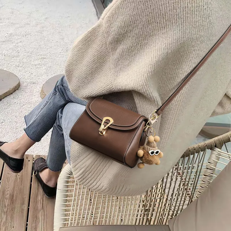 MILLIE'S Cow Leather Underarm Crossbody Bag, Shoulder Bag, Small Square Bag Regular Women's Coffee-1