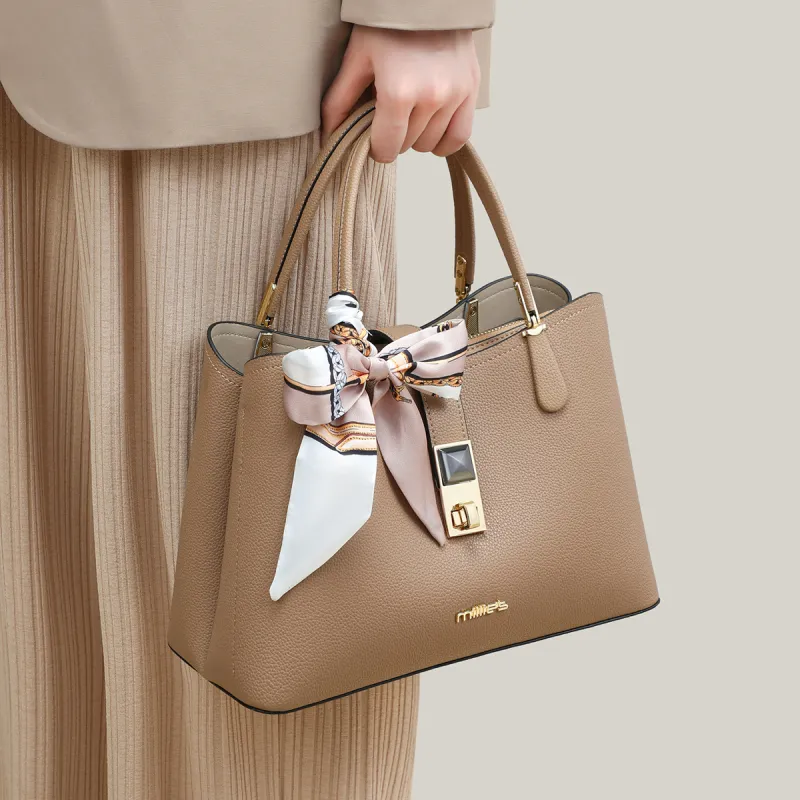 MILLIE'S Cow Leather With Synthetic Leather One Shoulder Handbag Regular Women's Apricot/Blue-1