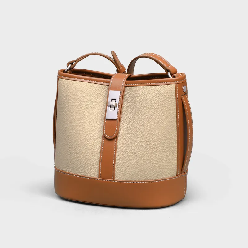 MILLIE'S Cow Leather Bucket Bag, Shoulder Bag, Crossbody Bag Regular Women's White & Brown-2