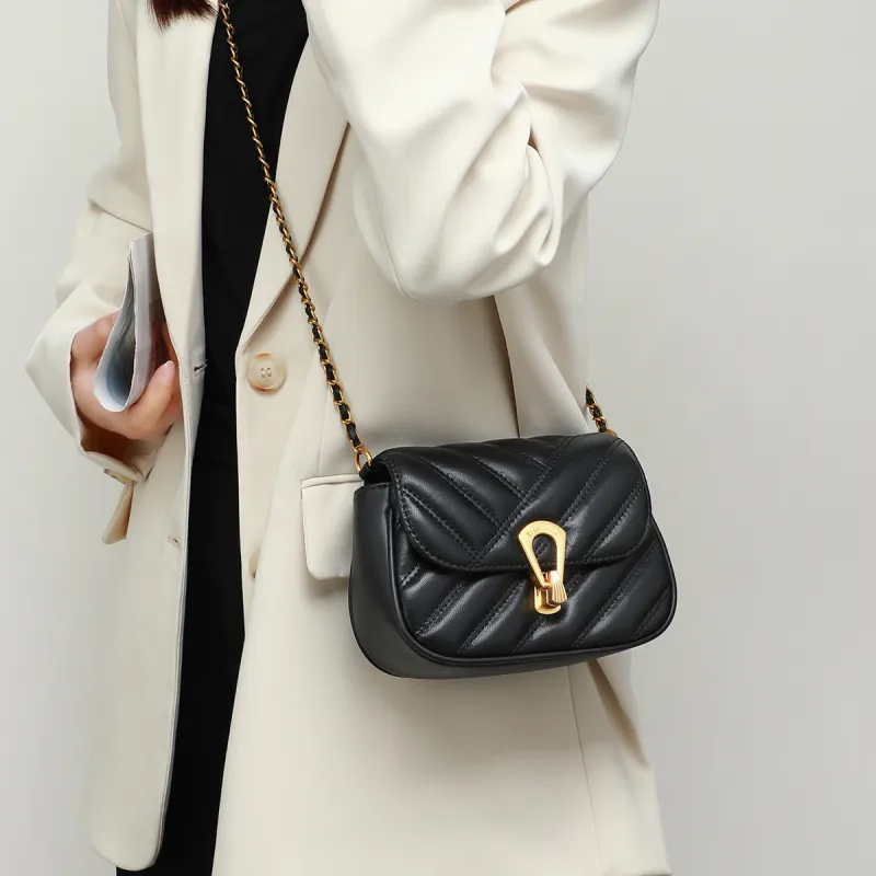 MILLIE'S Cow Leather Underarm Shoulder Bag Women's Ecru/Black-10
