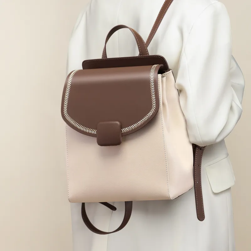 MILLIE'S Cow Leather Backpack Regular Women's White & Coffee-2