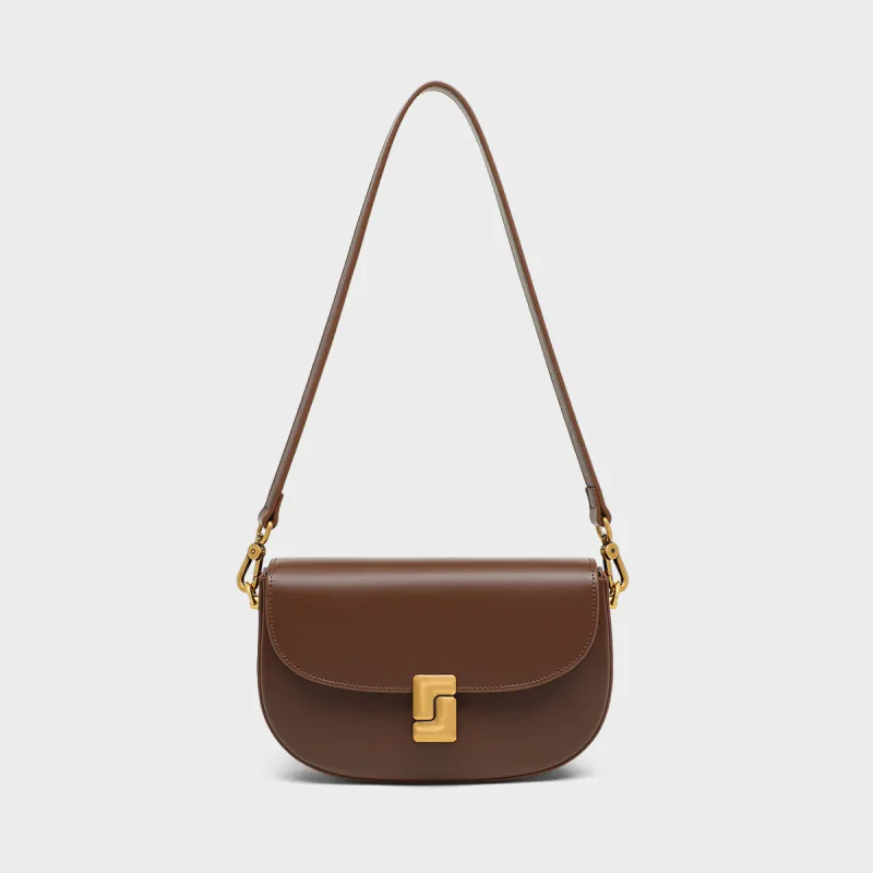 MILLIE'S Cow Leather With Synthetic Leather Saddle Bag, Shoulder Bag Women's Coffee-6