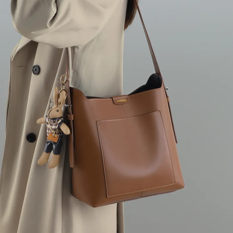 MILLIE'S Cow Leather With Synthetic Leather Shoulder Bag, Crossbody Bag Tote Tubas Women's Caramel-1
