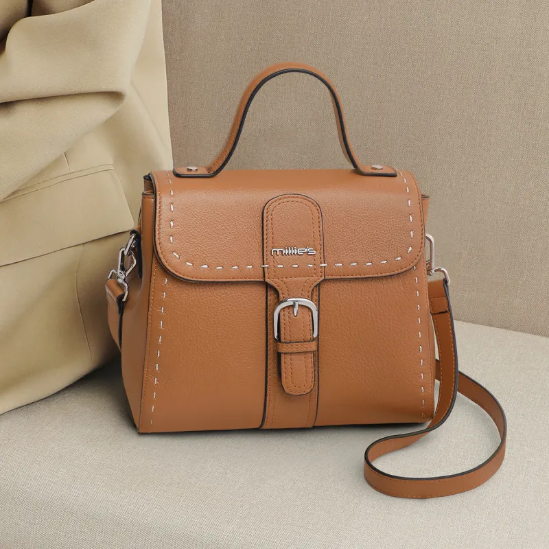 MILLIE'S Cow Leather Handbag, Underarm Shoulder Bag, Crossbody Bag, Small Square Bag Regular Women's Multicolor-11