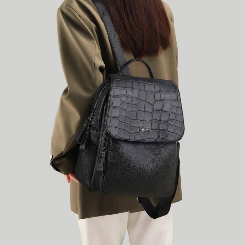 MILLIE'S Cow Leather Backpack Regular Women's Black-2