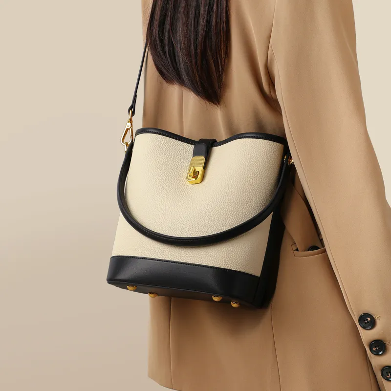 MILLIE'S Cow Leather Patchwork Synthetic Leather Handbags Shoulder Bag Crossbody Bag Regular Women's Black & White-1