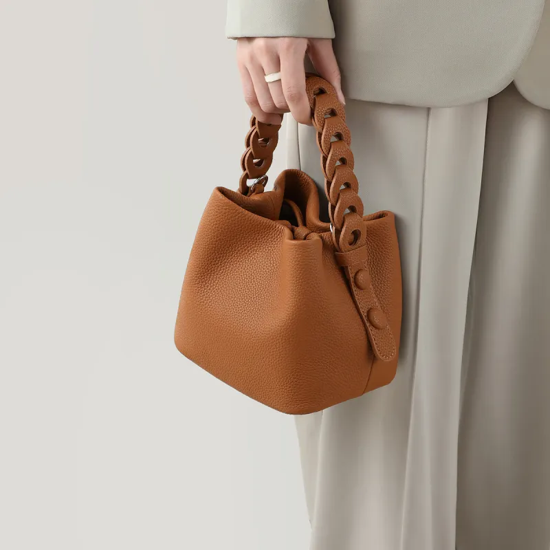 MILLIE'S Cow Leather With Synthetic Leather Bucket Bag, One Shoulder Handbag Regular Women's White-6