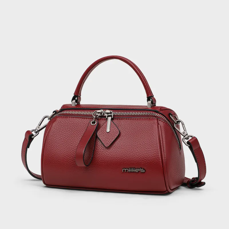 MILLIE'S Cow Leather Handbag, Shoulder Bag, Crossbody Bag, Boston Bag Regular Women's Black/Burgundy/Khaki-8