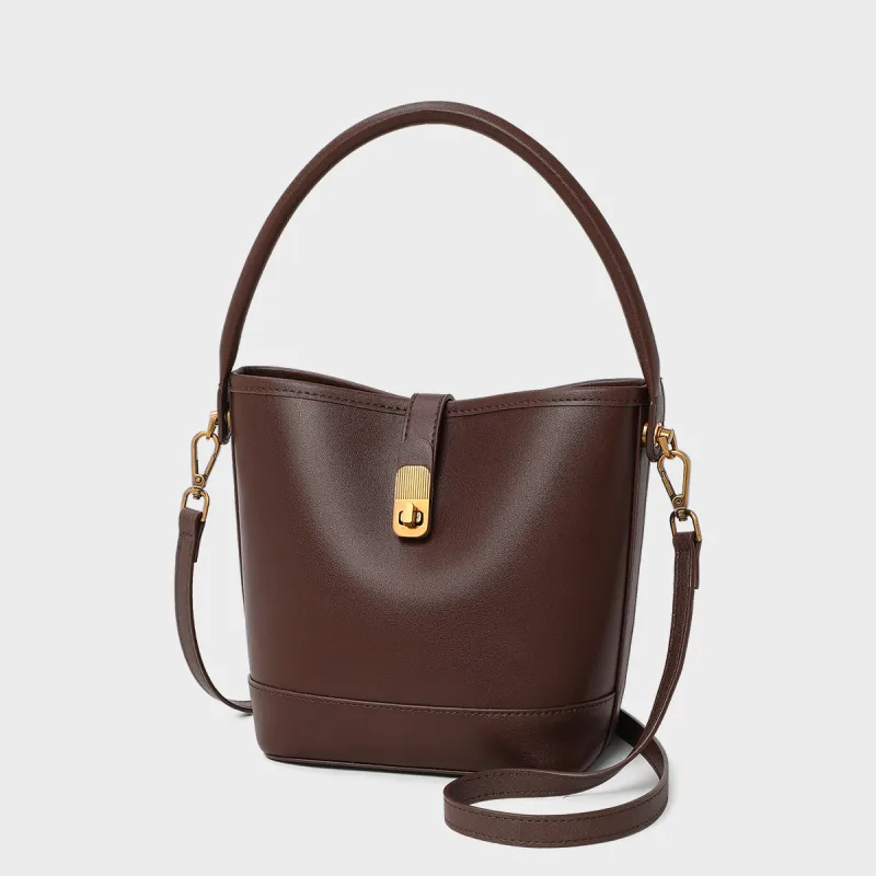 MILLIE'S Cow Leather Shoulder Bag, Crossbody Bag, Handbag Regular Women's Pitch Black Coffee-5