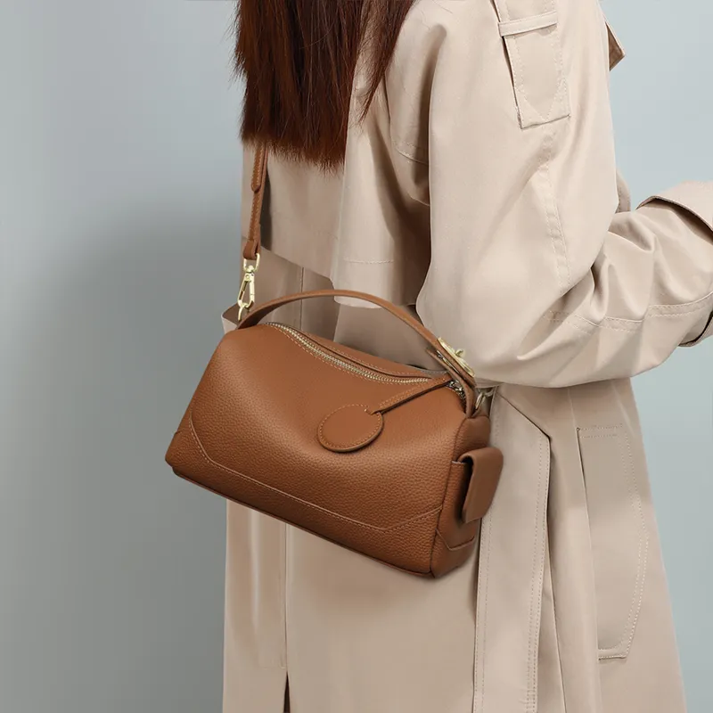 MILLIE'S Cow Leather Patchwork Synthetic Leather Handbags Shoulder Bag Crossbody Bag Regular Women's Dark Brown/White-2