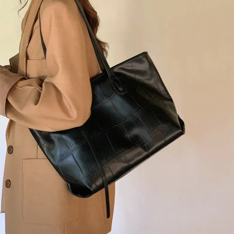 MILLIE'S Cow Leather Shoulder Bag Tote Shopping Bag Regular Women's Black/Dark Brown-2