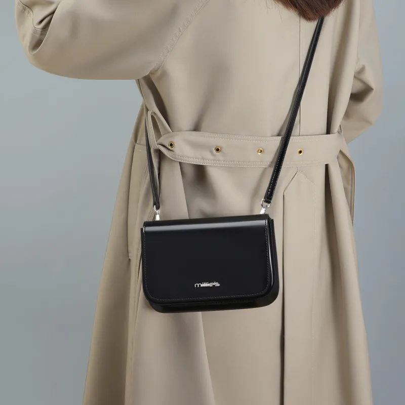 MILLIE'S Cow Leather With Synthetic Leather Shoulder Bag Tofu Bag Regular Women's Coffee/Black-6