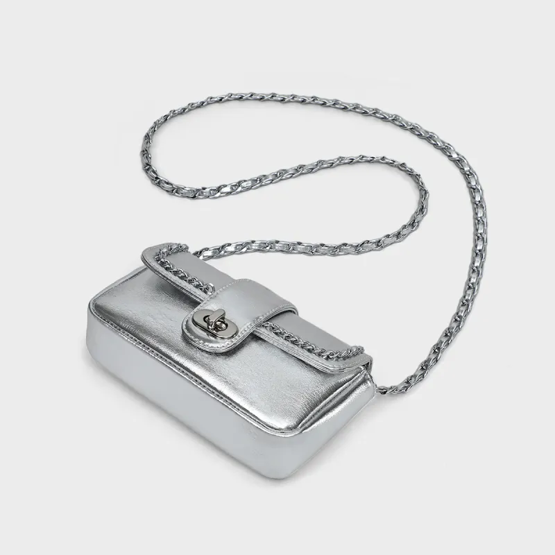 MILLIE'S Cow Leather Patchwork Synthetic Leather One Shoulder Chain Saddle Bag Crossbody Bag Regular Women's Silver-6