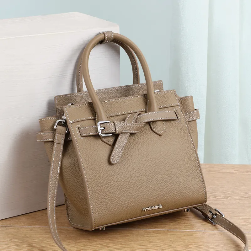 MILLIE'S Cow Leather With Synthetic Leather Handbag Regular Women's Ecru-8