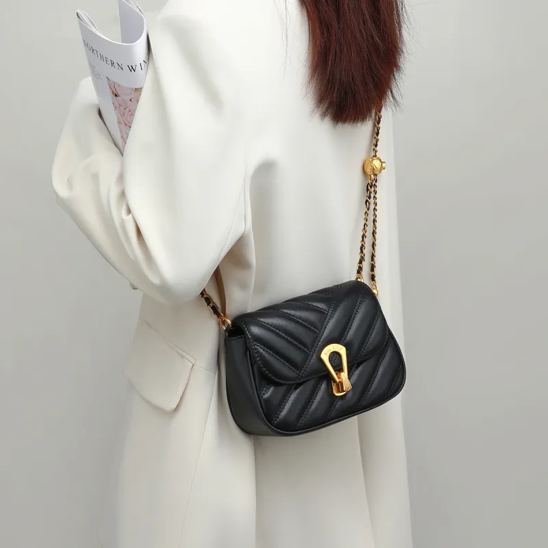 MILLIE'S Cow Leather Underarm Shoulder Bag Women's Ecru/Black-9