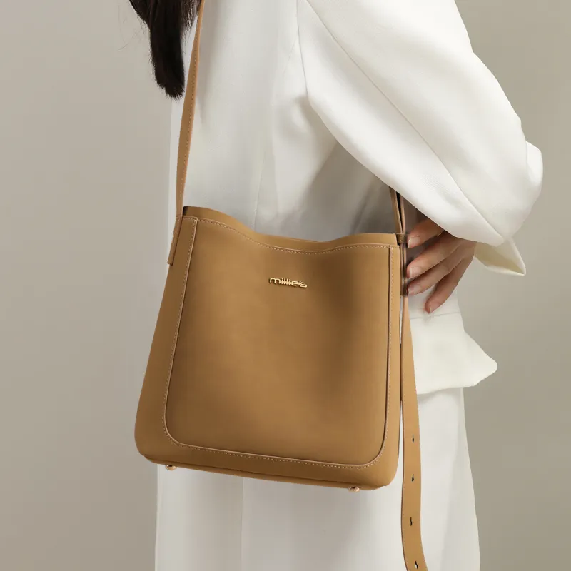 MILLIE'S Cow Leather Crossbody Bag Regular Women's Coffee/Cream Apricot-6