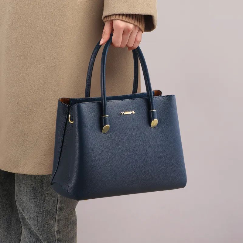 MILLIE'S Cow Leather Shoulder Bag Crossbody Bag Handbag Large Size Women's Dark Blue-2