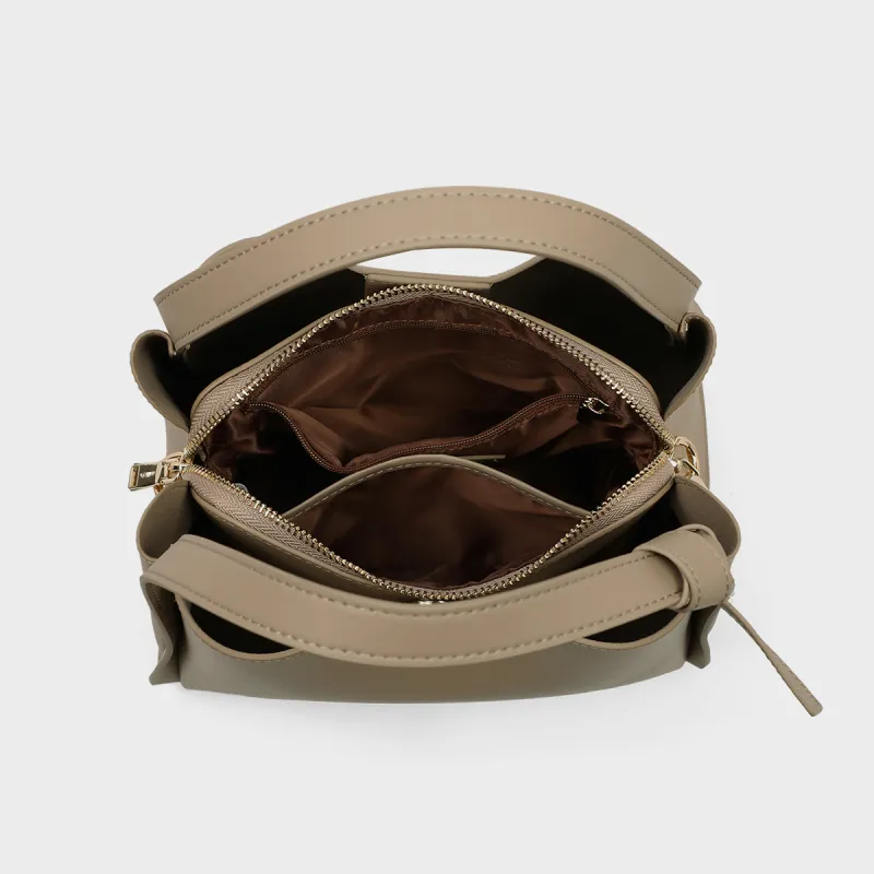 MILLIE'S Cow Leather Shoulder Bag, Crossbody Bag, Handbag Regular Women's Light Apricot/Gray White-6