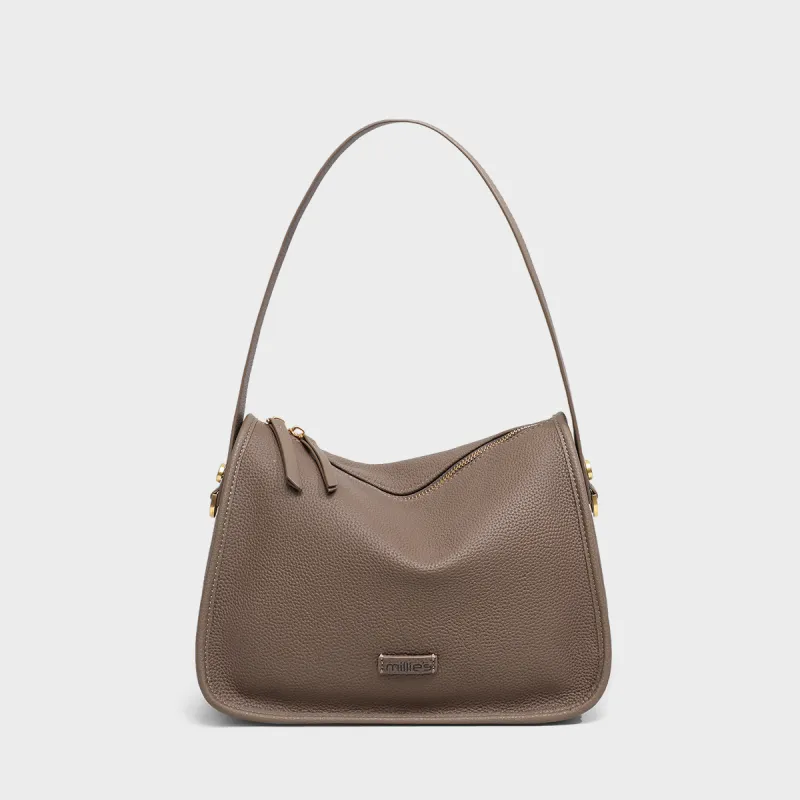 MILLIE'S Cow Leather Patchwork Synthetic Leather Shoulder Bag Regular Women's Chestnut/Cream Apricot-2