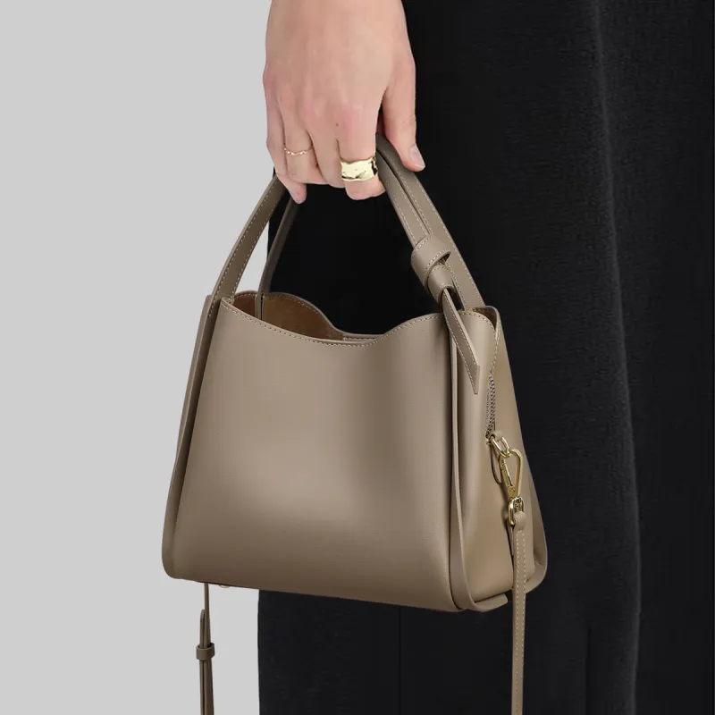 MILLIE'S Cow Leather Shoulder Bag, Crossbody Bag, Handbag Regular Women's Light Apricot/Gray White-1