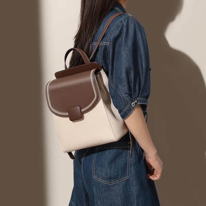 MILLIE'S Cow Leather Backpack Regular Women's White & Coffee-1