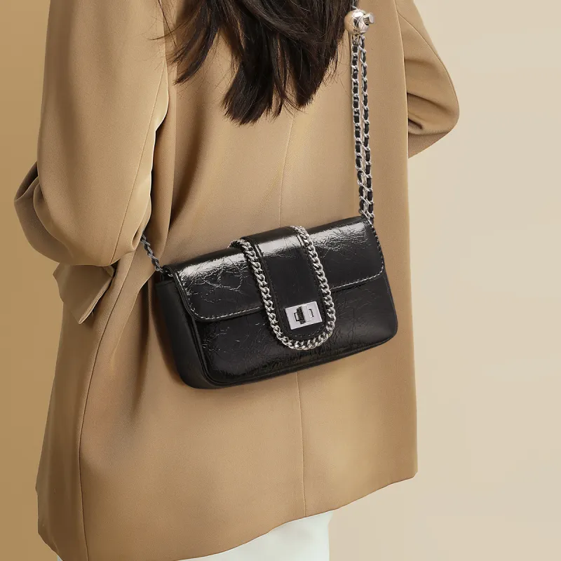 MILLIE'S Cow Leather Shoulder Bag Crossbody Bag Small Square Bag Women's Silver/Black-8