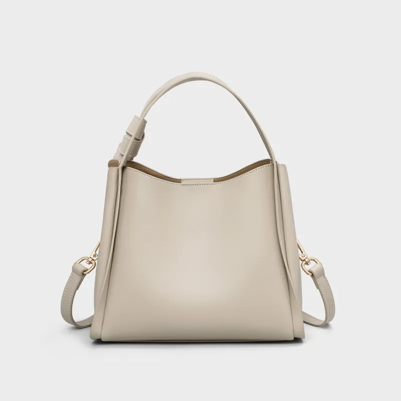 MILLIE'S Cow Leather Shoulder Bag, Crossbody Bag, Handbag Regular Women's Light Apricot/Gray White-12