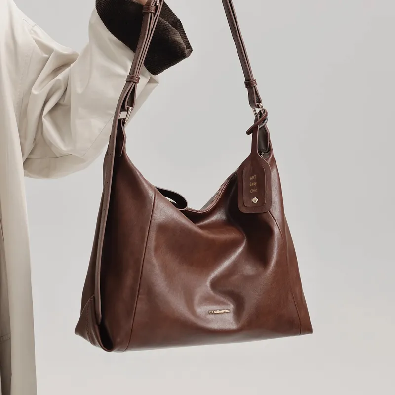 MILLIE'S Cow Leather With Synthetic Leather Tote Bag, Shopping Bag, Underarm Bag, Shoulder Bag Women's Coffee-1