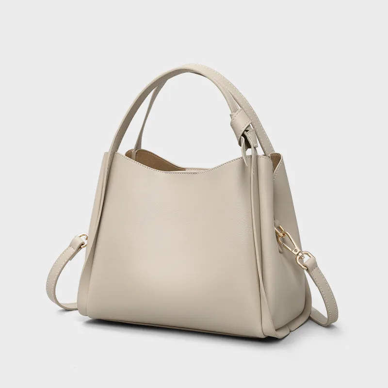MILLIE'S Cow Leather Shoulder Bag, Crossbody Bag, Handbag Regular Women's Light Apricot/Gray White-10