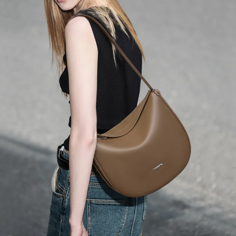 MILLIE'S Synthetic Leather Underarm Tote Saddle Bag Shoulder Bag Women's White/Khaki-8