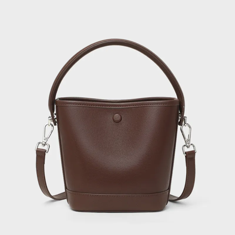 MILLIE'S Cow Leather Shoulder Bag, Crossbody Bag, Handbag, Bucket Bag Regular Women's Ecru/Coffee-11